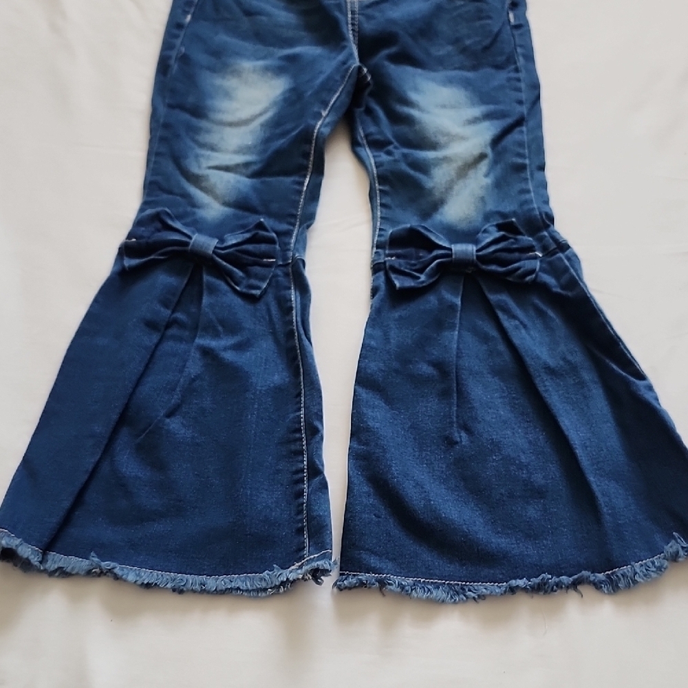 Shein Girls Blue Flare Bell Bottom Jeans Denim Bow Details 6Y - Picture 3 of 8